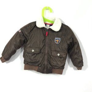 5-6, Brown London Fog Little//Big Boys Faux Leather Aviator Style Outerwear Jacket